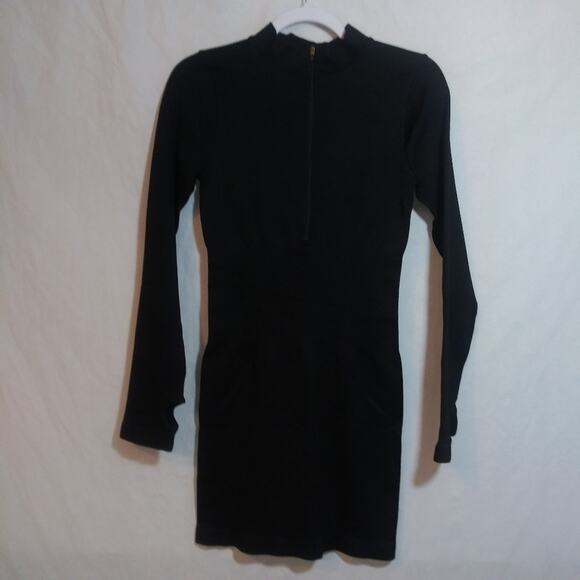 OQQ Black Ribbed Mock Neck Long Sleeve Tummy Control Mini Dress Classic Size L - Picture 8 of 9